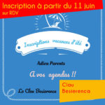 Vacances été : Inscription à la Clau dès le 11 juin sur RDV